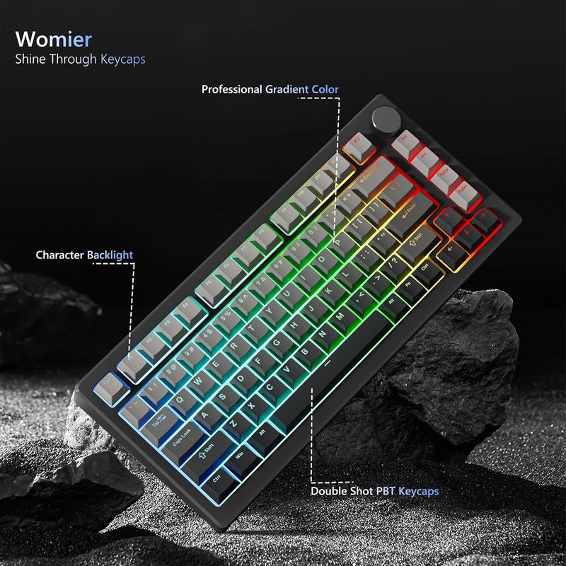 Womier Shine Through PBT Keycaps 60 75 100 Percent Cherry Profile, Custom Key Cap Doubleshot Keycaps Set, Universal Compatiability for Cherry Gateron MX Switches Keyboard, Gradient Gray - Image 2